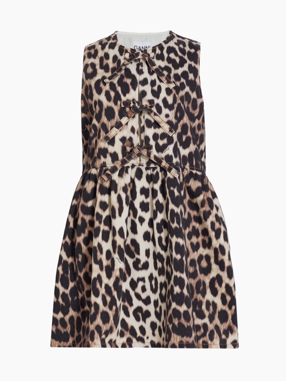 GANNI Big Leopard Print Tie Front Sleeveless Mini Dress Size 38 NWT